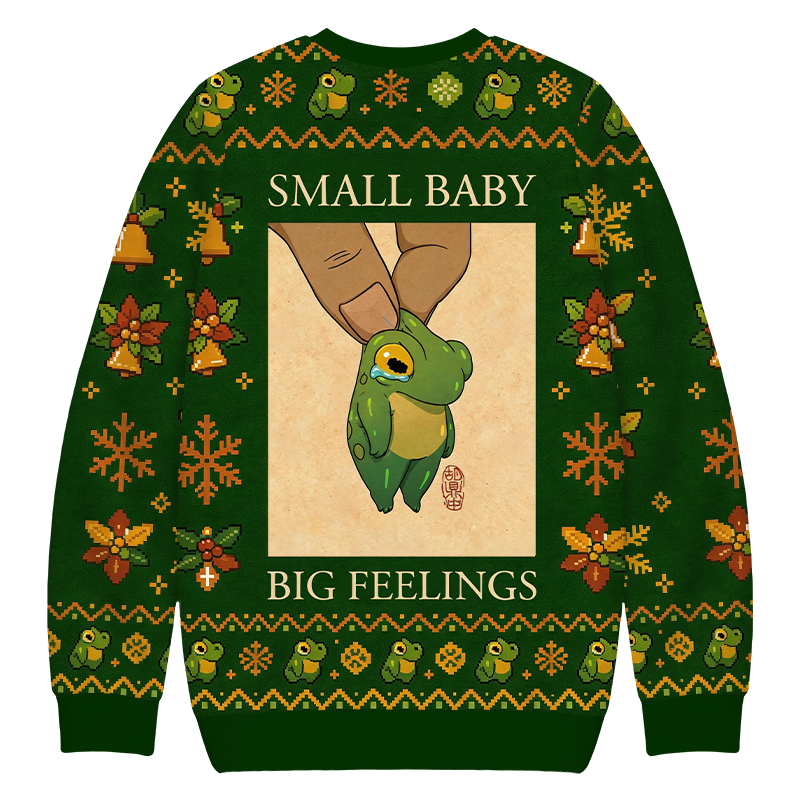 Tokyocanvas small baby big feelings cute frog artwork asian japanese Christmas Ugly Sweatshirt