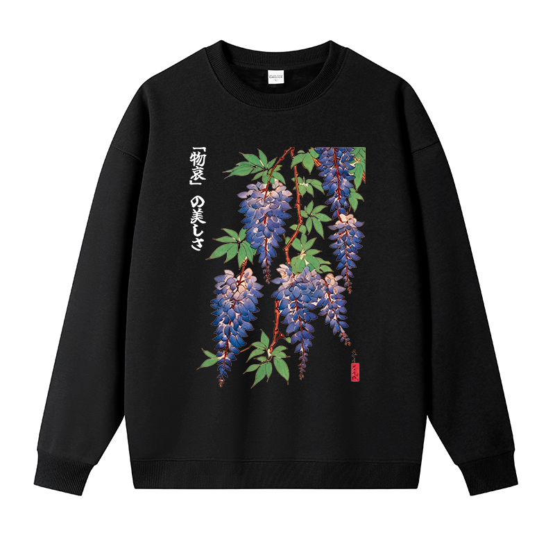 Tokyocanvas Wisteria Flowers Fleece Lined Sweatshirt