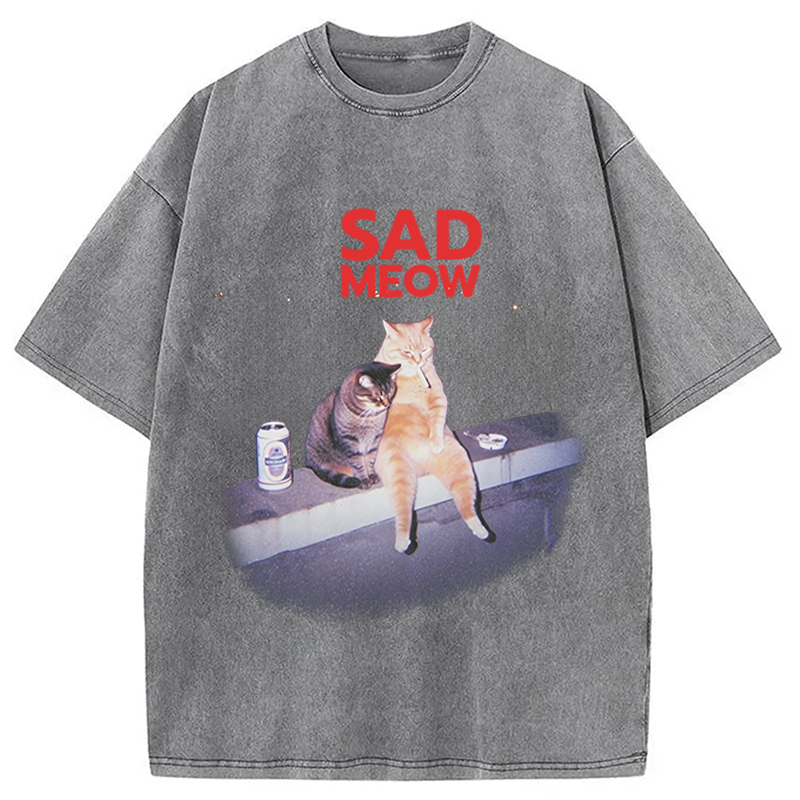 Tokyocanvas Sad Meow Smoking Cat Washed T-Shirt