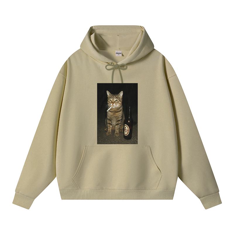 Tokyocanvas Vintage Cigarette Kitty Meme Fleece Lined Hoodie