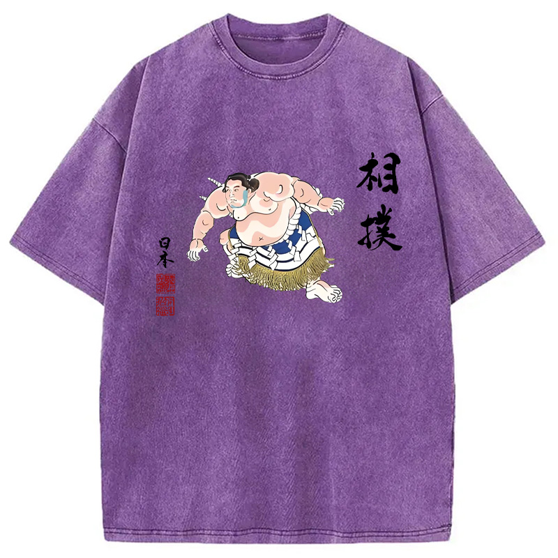 Tokyocanvas Sumo Design Hooded Washed T-Shirt