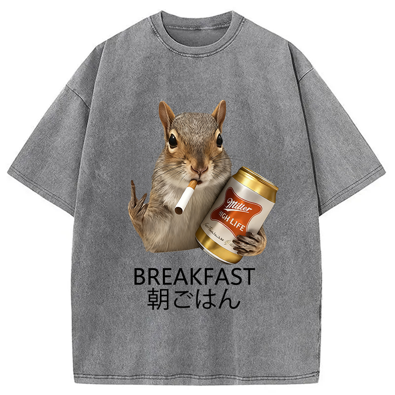 Tokyocanvas Funny Breakfast Washed T-Shirt