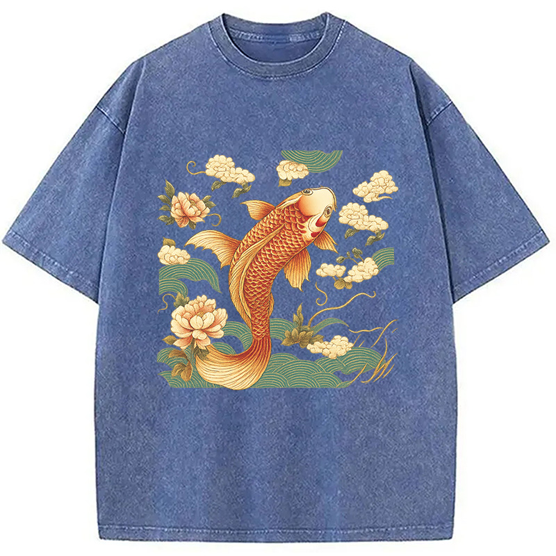 Tokyocanvas Cozy Vintage Japanese Koi Fish Washed T-Shirt