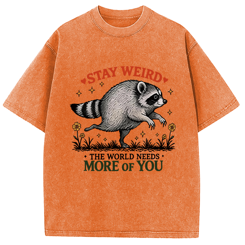 Tokyocanvas Stay Weird Raccoon Washed T-Shirt