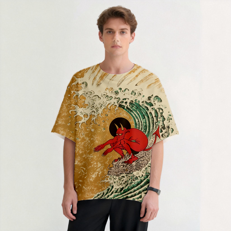 Tokyocanvas Demon Surfing Graphic Print T-Shirt