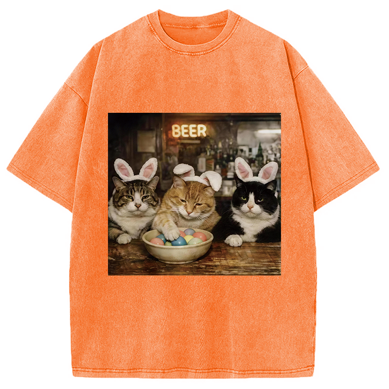 Tokyocanvas Funny Easter Cats Washed T-Shirt