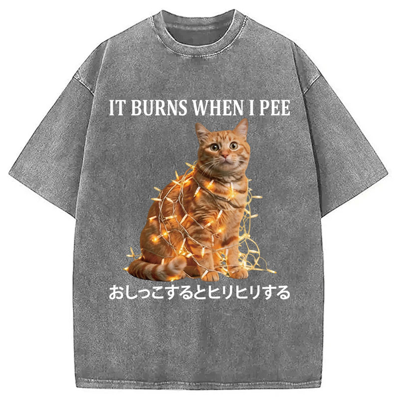 Tokyocanvas It Burns When I Pee Cat Washed T-Shirt