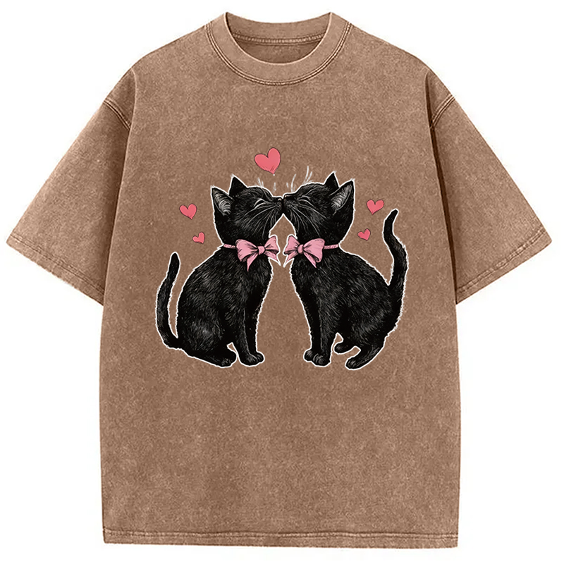 Tokyocanvas Cute Kissing Cat Washed T-Shirt
