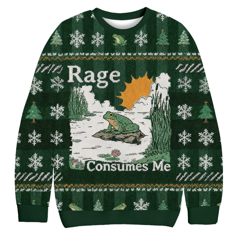Tokyocanvas Rage Consumes Me Frog Pond Christmas Ugly Sweatshirt
