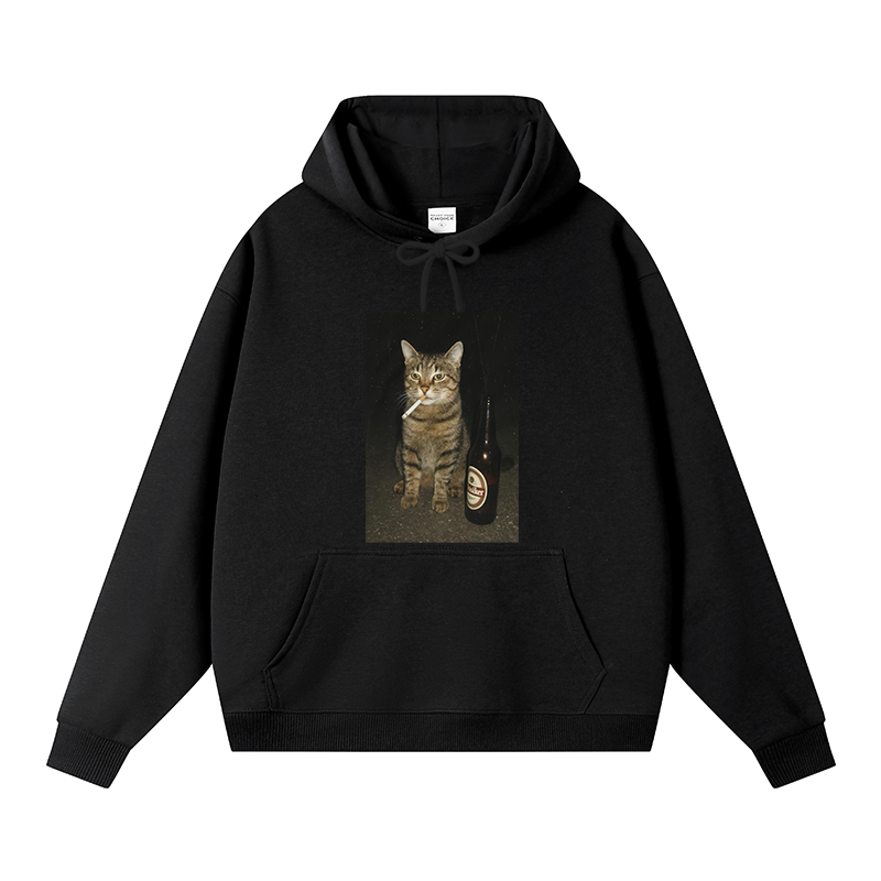 Tokyocanvas Vintage Cigarette Kitty Meme Fleece Lined Hoodie