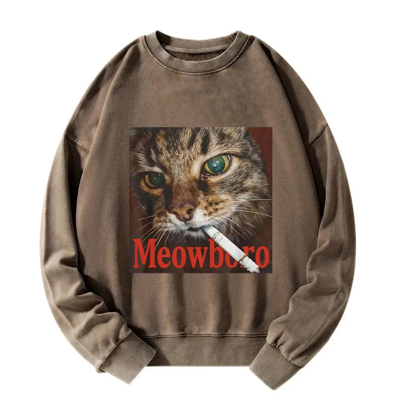 Tokyocanvas Funny Smoking Cat Meme Washed Sweatshirt