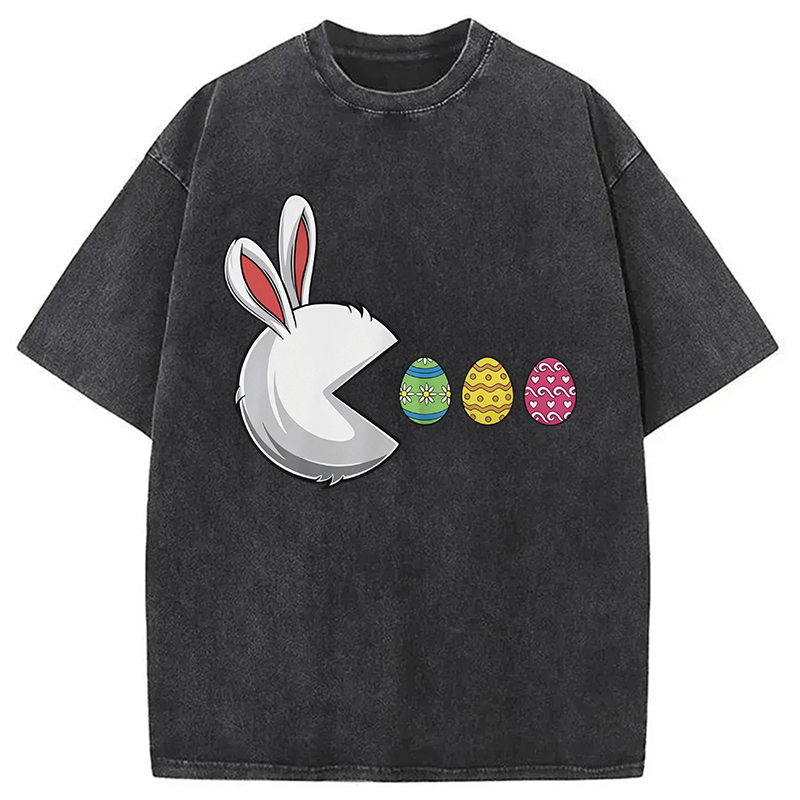 Tokyocanvas Funny Easter Bunny Egg Hunter Washed T-Shirt