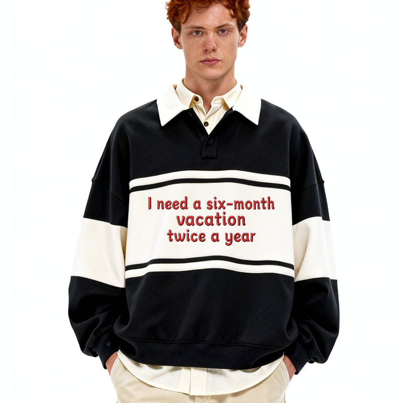 Tokyocanvas Full Year Holidays Polo Embroidered Sweatshirt