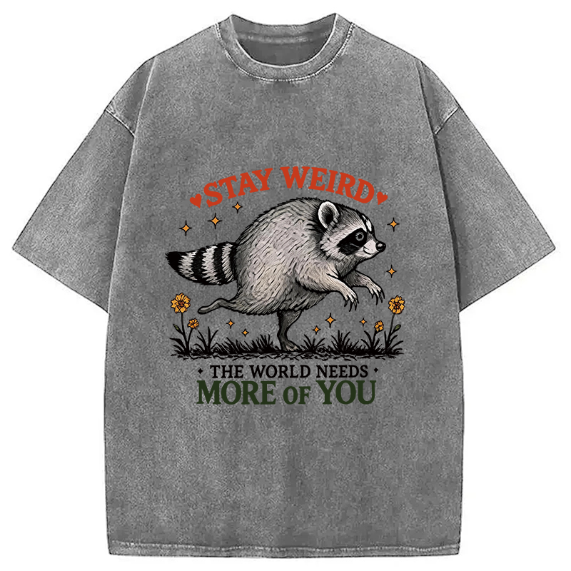 Tokyocanvas Stay Weird Raccoon Washed T-Shirt
