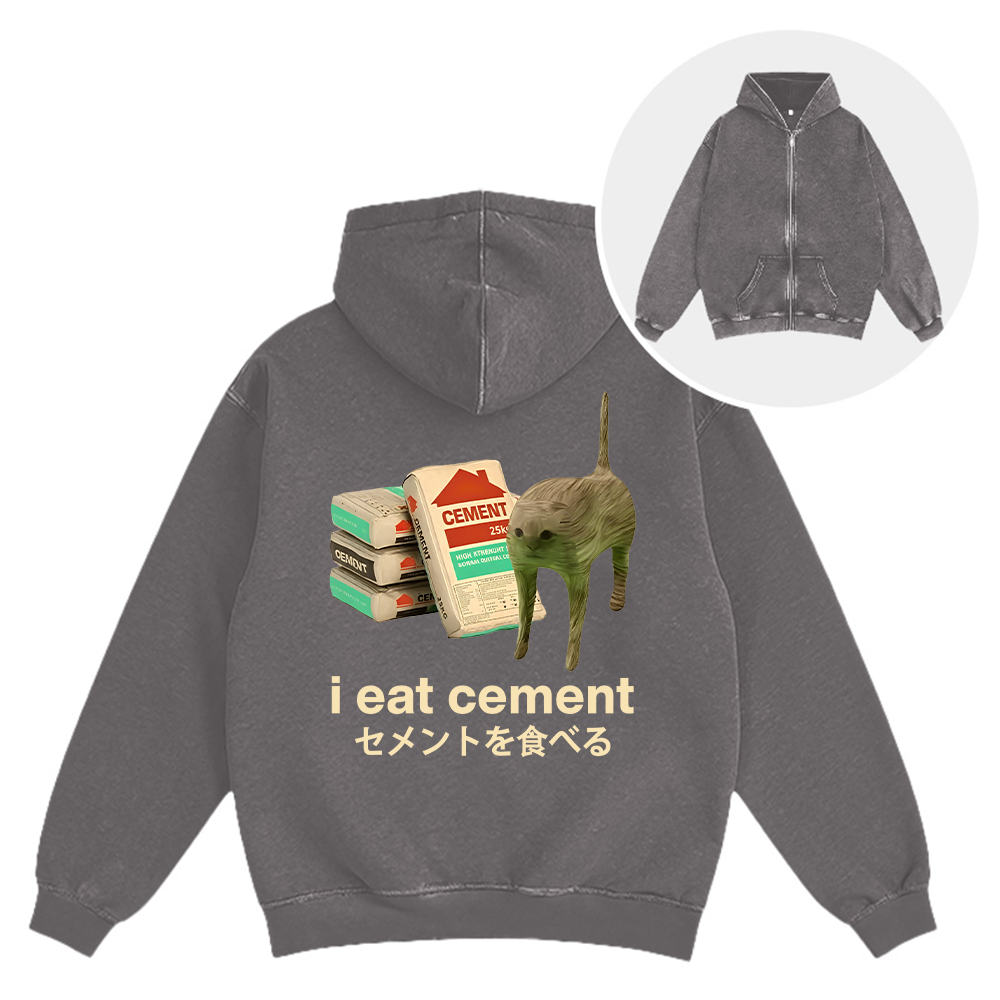 Tokyocanvas I Eat Cement Washed Zip Hoodie