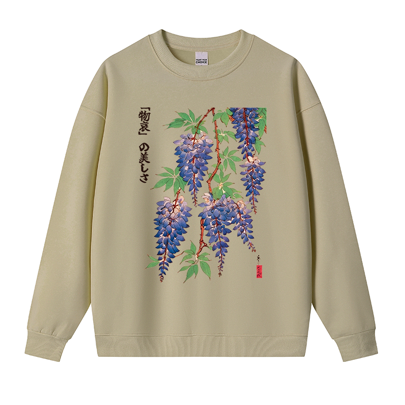 Tokyocanvas Wisteria Flowers Fleece Lined Sweatshirt