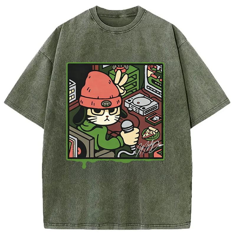 Tokyocanvas Rapper Cat Washed T-Shirt