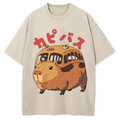 Tokyocanvas CapyBus Funny Washed T-Shirt
