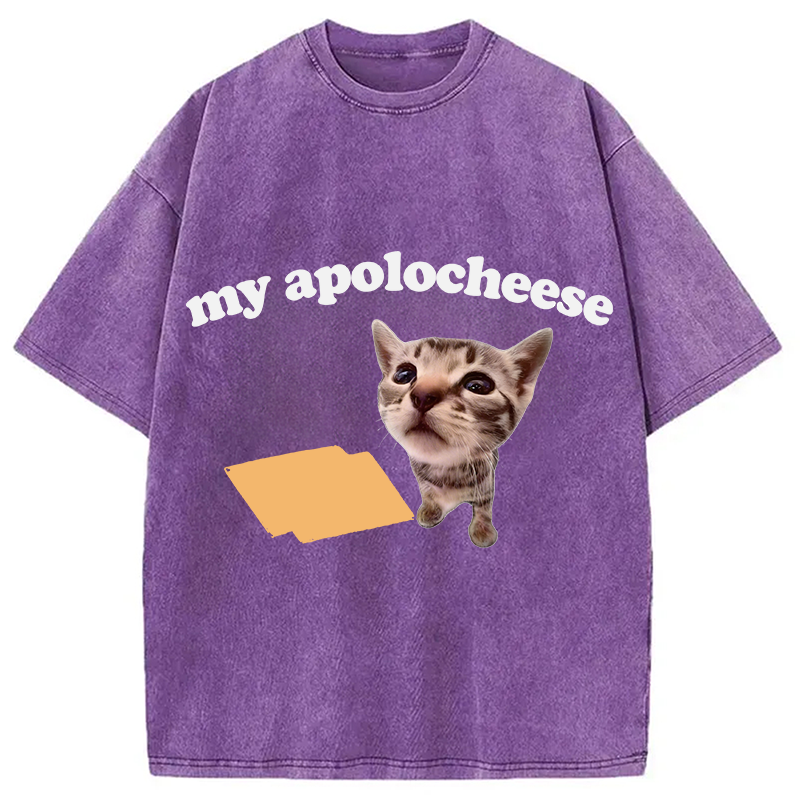 Tokyocanvas My Apolocheese Funny Cat Meme Washed T-Shirt