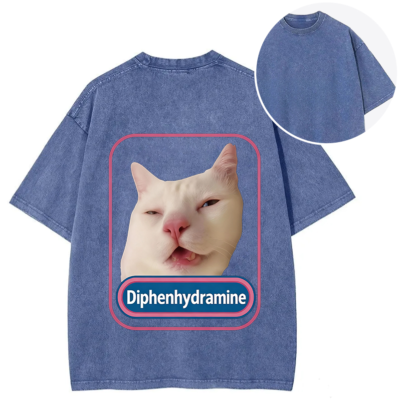 Tokyocanvas Funny Diphenhydramine Meme Cat Back Washed T-Shirt