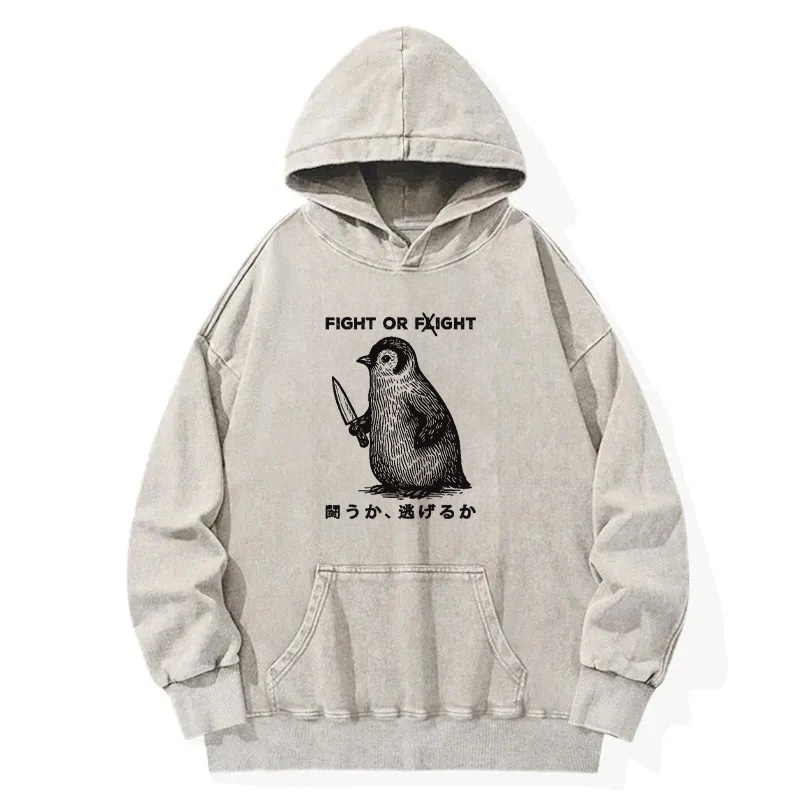 Tokyocanvas Funny Fight Or Flight Washed Hoodie