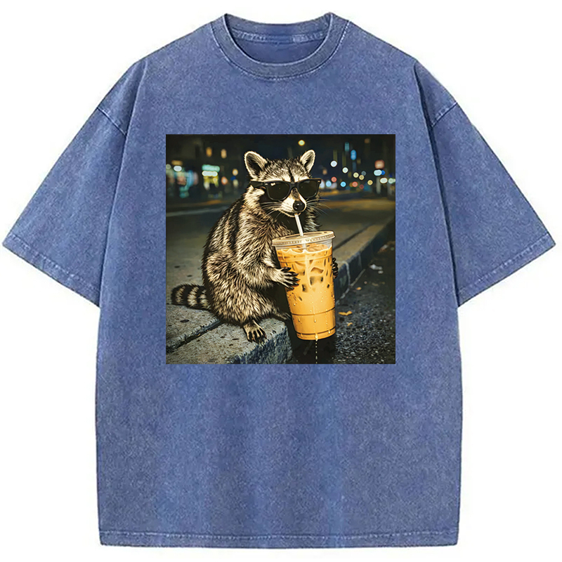 Tokyocanvas Racoon with a Ice Coffee Washed T-Shirt