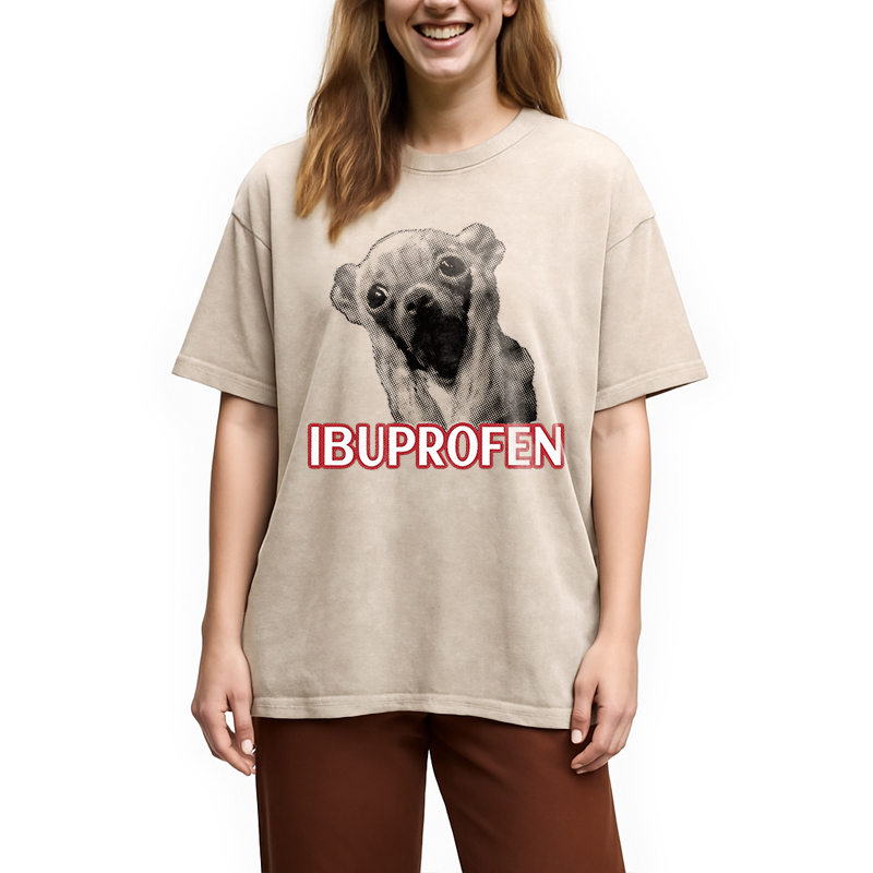 Tokyocanvas Ibuprofen Funny Dog Meme Washed T-Shirt