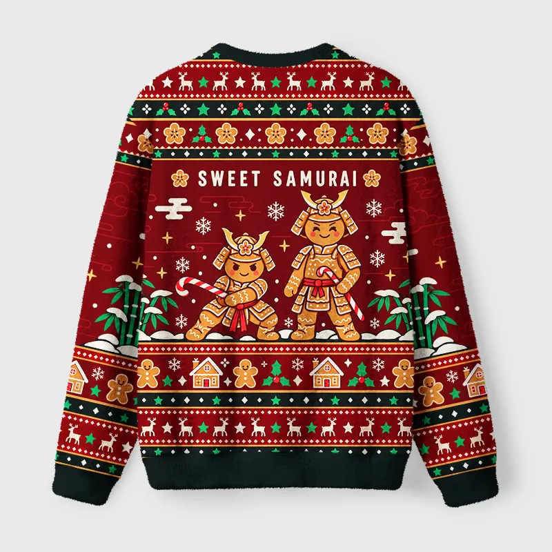 Tokyocanvas Gingerbread Samurai Fuzzy Christmas Ugly Sweatshirt