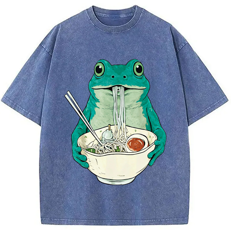 Tokyocanvas Vintage Frog Ramen Japanes Washed T-Shirt
