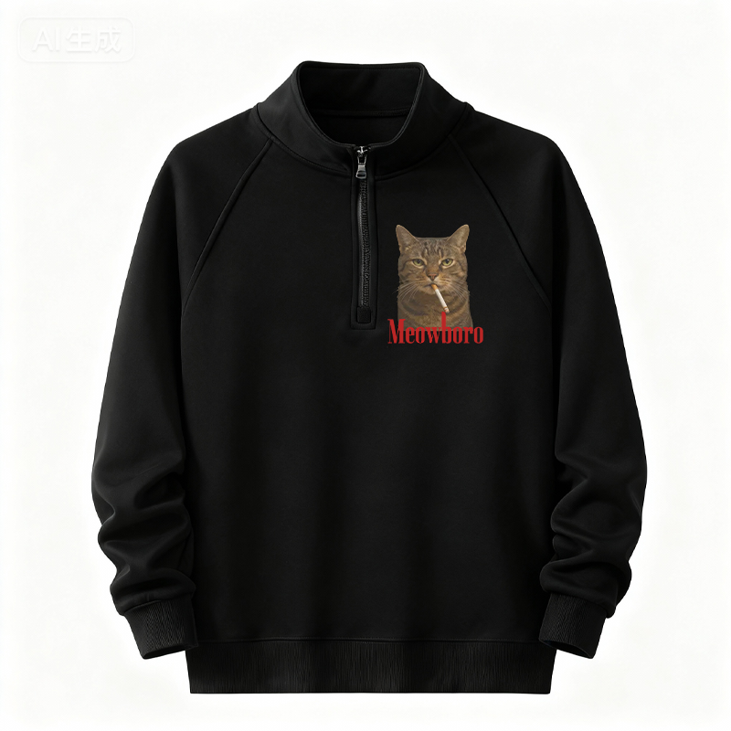 Tokyocanvas Funny Realistic Cat Meme Half-Zip Sweatshirt