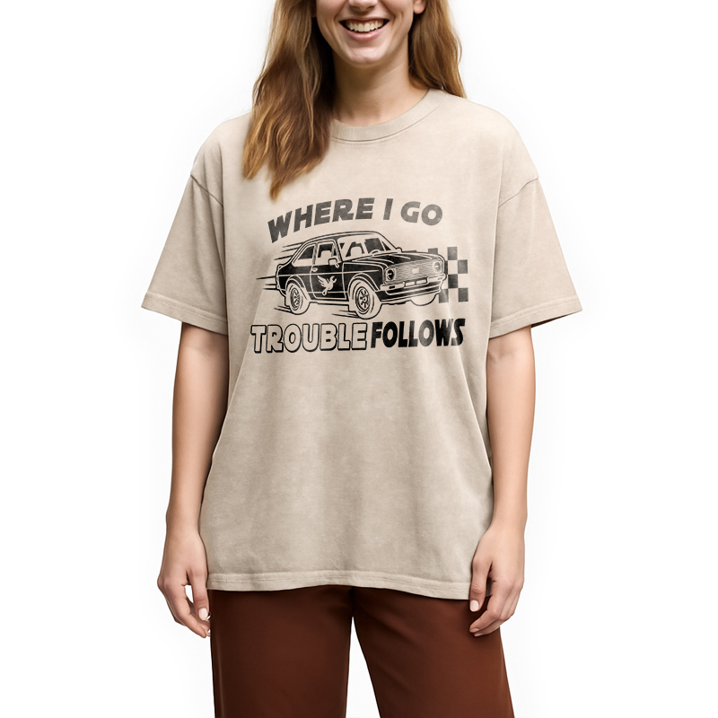 Tokyocanvas Where I Go Trouble Follows Washed T-Shirt