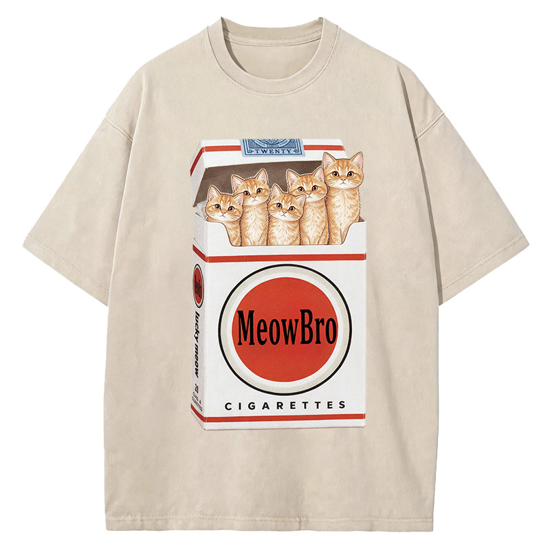 Tokyocanvas MeowBro Funny Washed T-Shirt