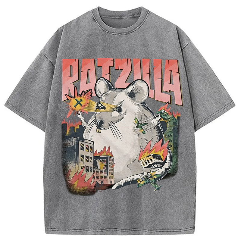 Tokyocanvas Funny RATZILLA Washed T-Shirt