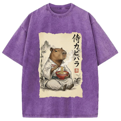 Tokyocanvas Funny Capybara Ramen Washed T-Shirt