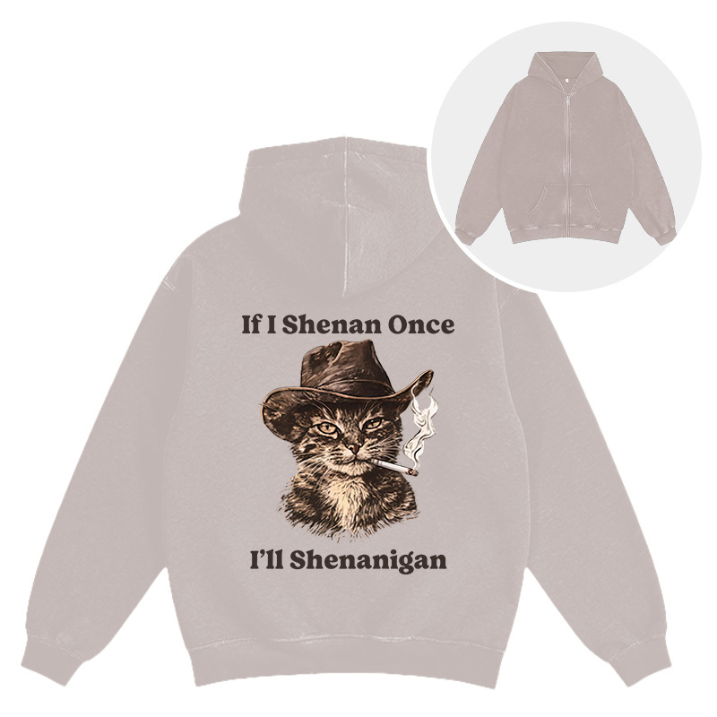Tokyocanvas Funny Unhinged Cat Washed Zip Hoodie