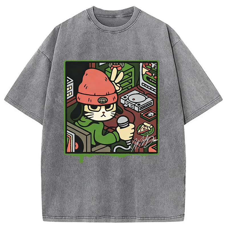 Tokyocanvas Rapper Cat Washed T-Shirt