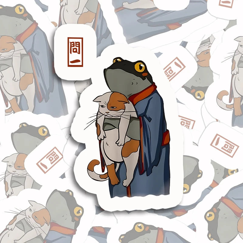 Tokyocanvas The Frog Holds The Cat Sticker
