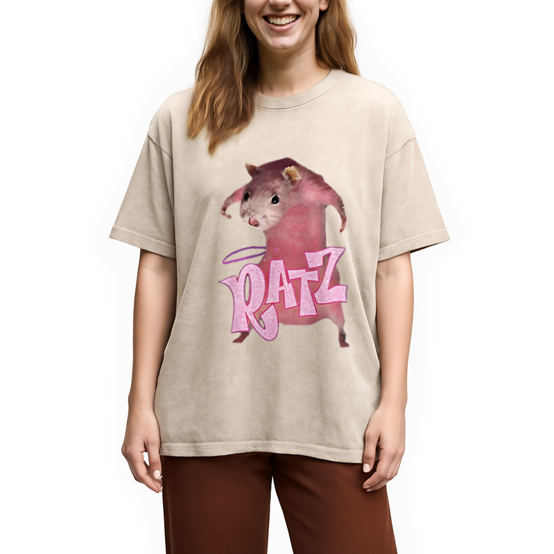 Tokyocanvas Funny Ratt Pink RATZ Washed T-Shirt
