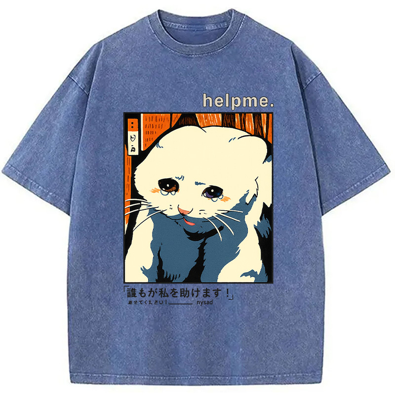Tokyocanvas Sad Cat Meme Washed T-Shirt