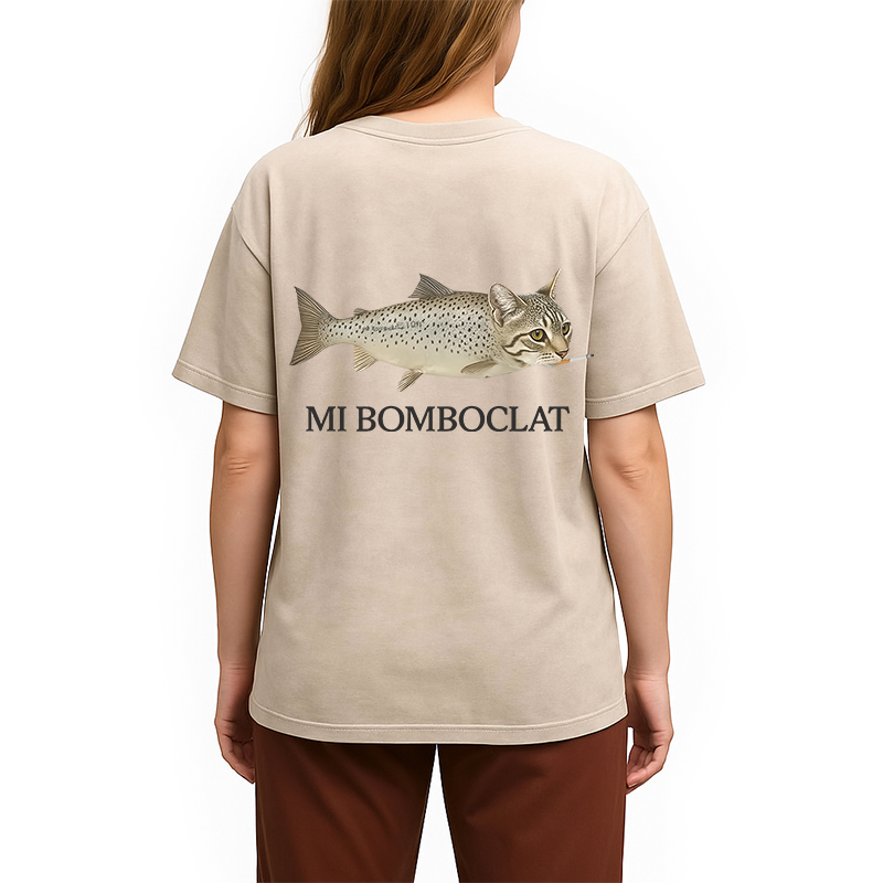 Tokyocanvas Bomboclat Fish Cat Meme Back Washed T-Shirt