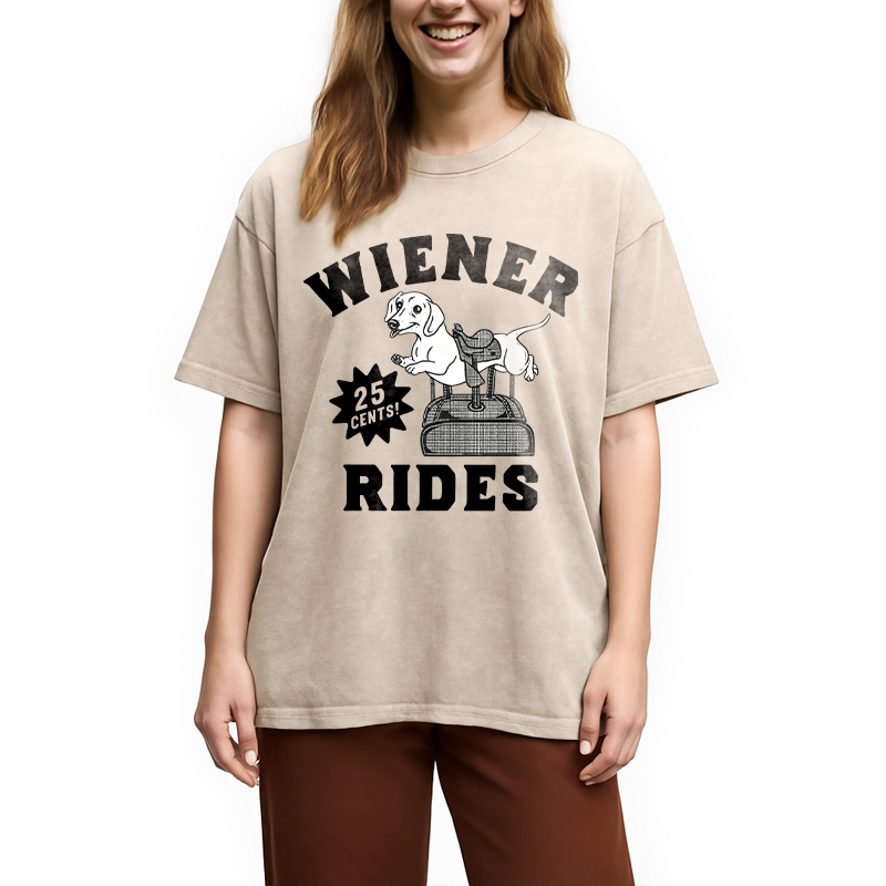Tokyocanvas Wiener Rides Funny Dog Washed T-Shirt