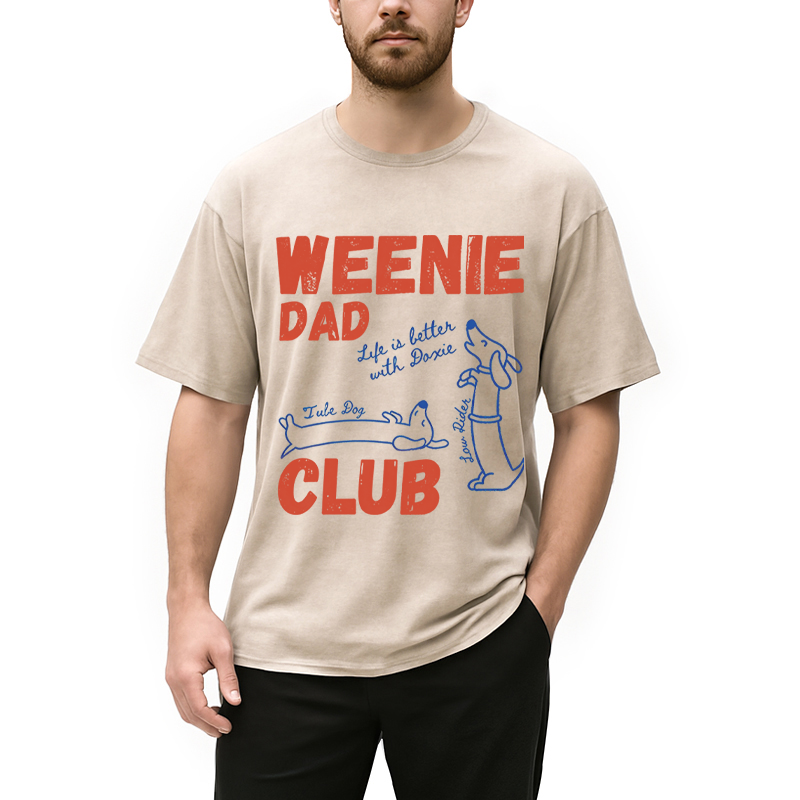Tokyocanvas Dachshund Dad Club Meme Washed T-Shirt