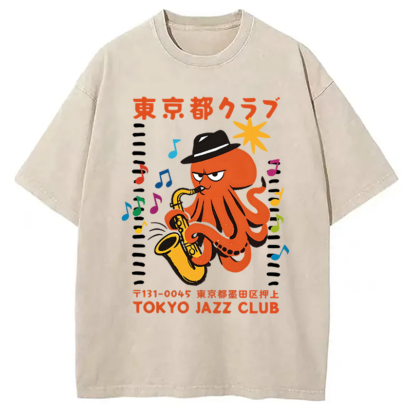 Tokyocanvas Japanese Octopus In Band Washed T-Shirt