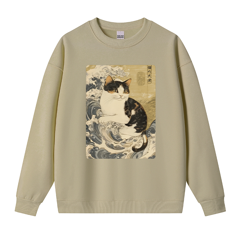 Tokyocanvas Surfing Cat Fleece Lined Sweatshirt