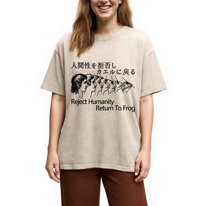 Tokyocanvas Reject Humanity Return To Frog Washed T-Shirt