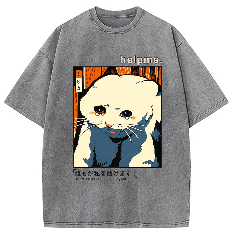 Tokyocanvas Sad Cat Meme Washed T-Shirt