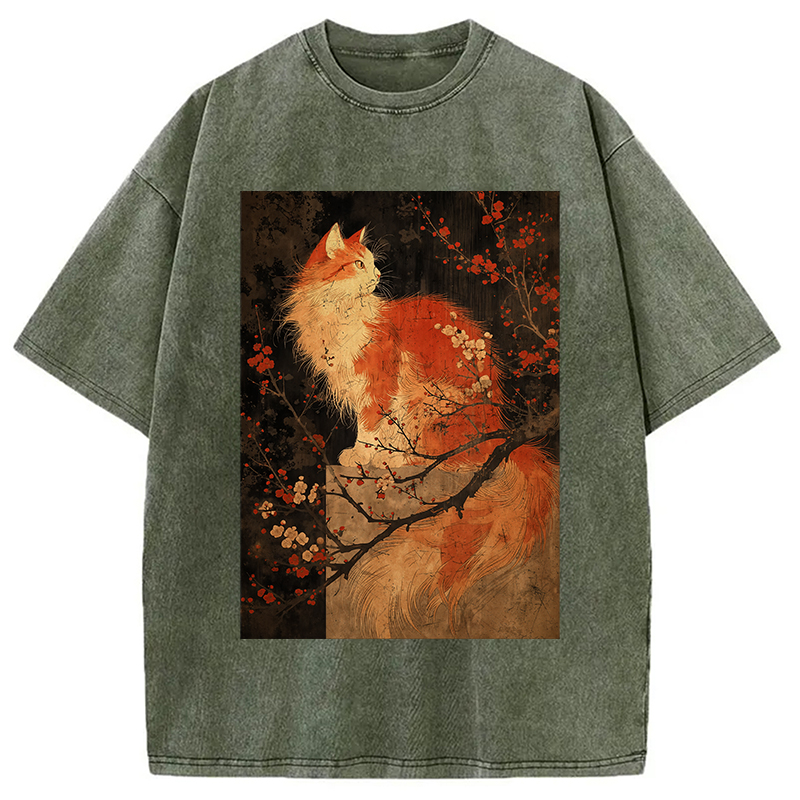 Tokyocanvas Japan Cat Washed T-Shirt
