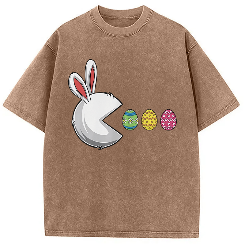 Tokyocanvas Funny Easter Bunny Egg Hunter Washed T-Shirt