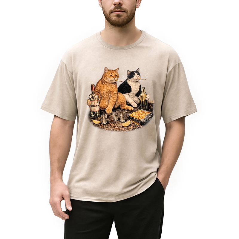 Tokyocanvas Funny Smoking Cat Washed T-Shirt