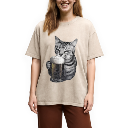 Tokyocanvas Cheers With The Cat Washed T-Shirt